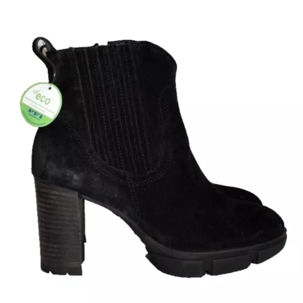 PAUL GREEN Oakley Boots SUEDE STACKED HEEL Lug Sole PLATFORM BLACK Size 10 NEW